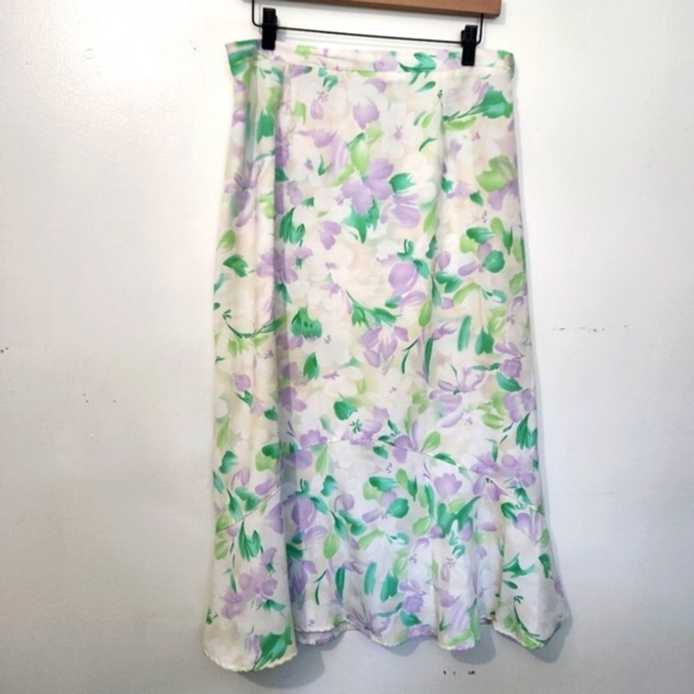 Floral Midi Skirt in Green and Purple